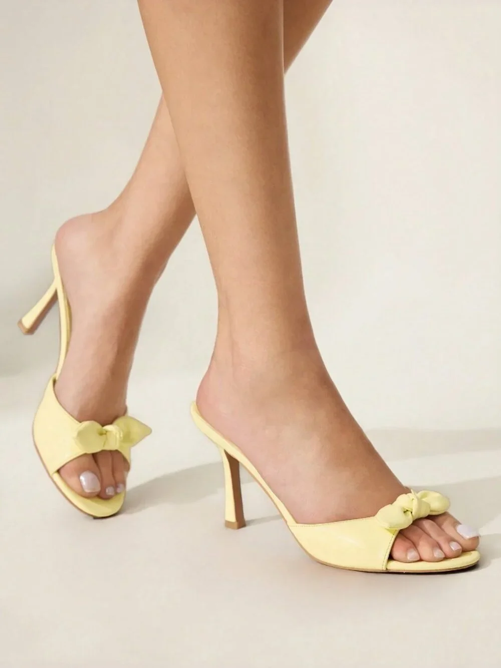 yellow Elegant Women's Round Toe High Heel Mules Sandals Shoes